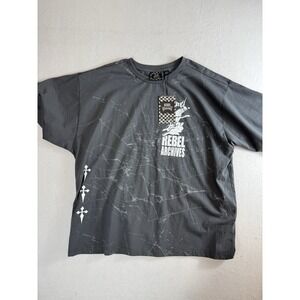 Rebel Vengeance Rebel Archives Graphic T Shirt Mens Charcoal Grey Wash NWT M